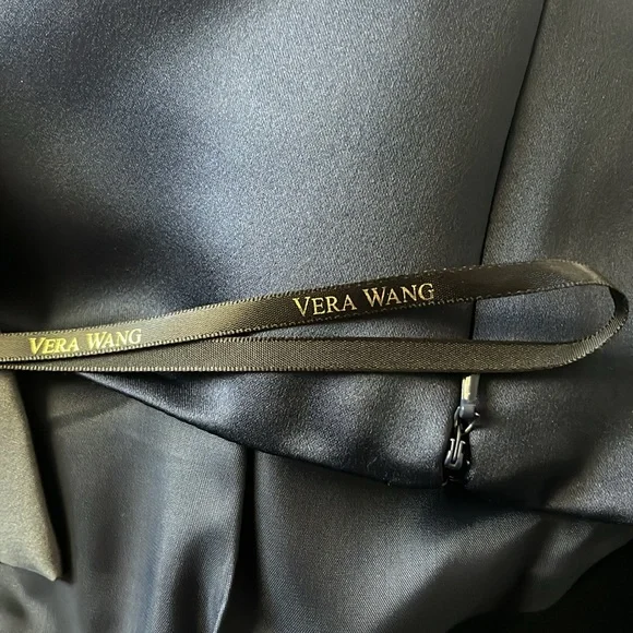 Vera Wang Maids Navy Bridesmaid Dress with Gray Bow and Jewel Detail Size 10 - Picture 11 of 12